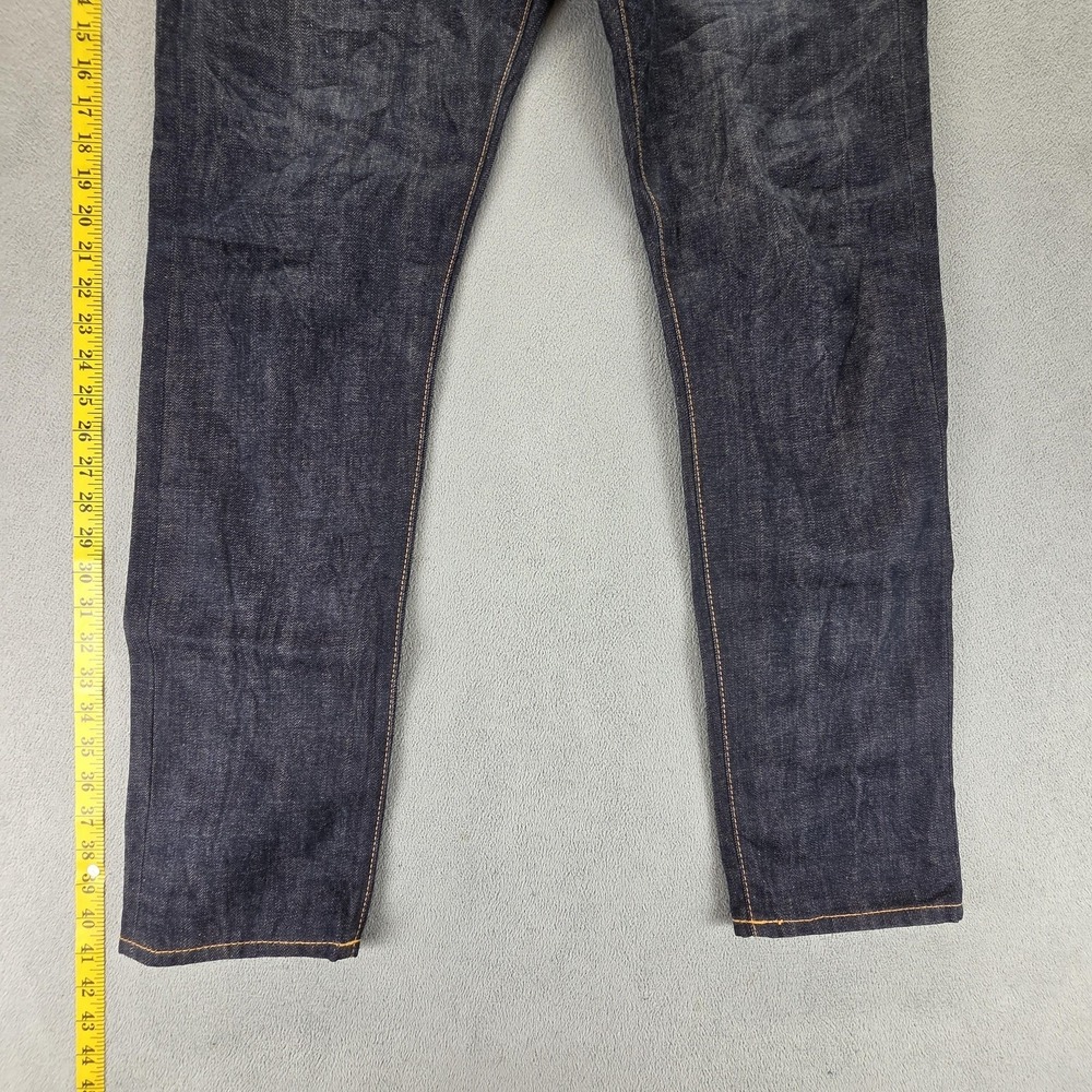 Selvedge Jeans Mens Blue Dark Wash Honeycomb Button Fly ModNine Fits 34x32 - Picture 8 of 16